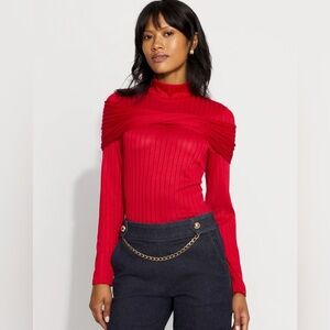 New White House Black Market Convertible Mock Neck Rib Knit Top Size Large